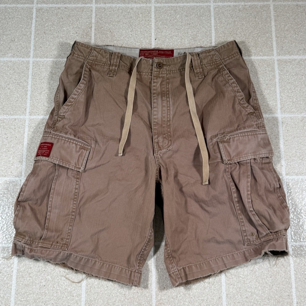 Vintage Abercrombie & Fitch Mens Cargo Shorts Size 32 Tan Khaki Paratrooper Y2K